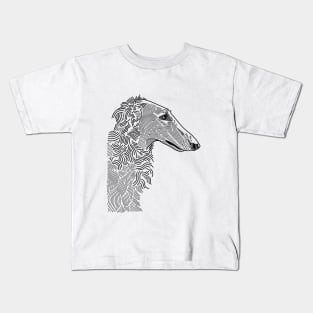 Borzoi portrait blackwork flash design Kids T-Shirt